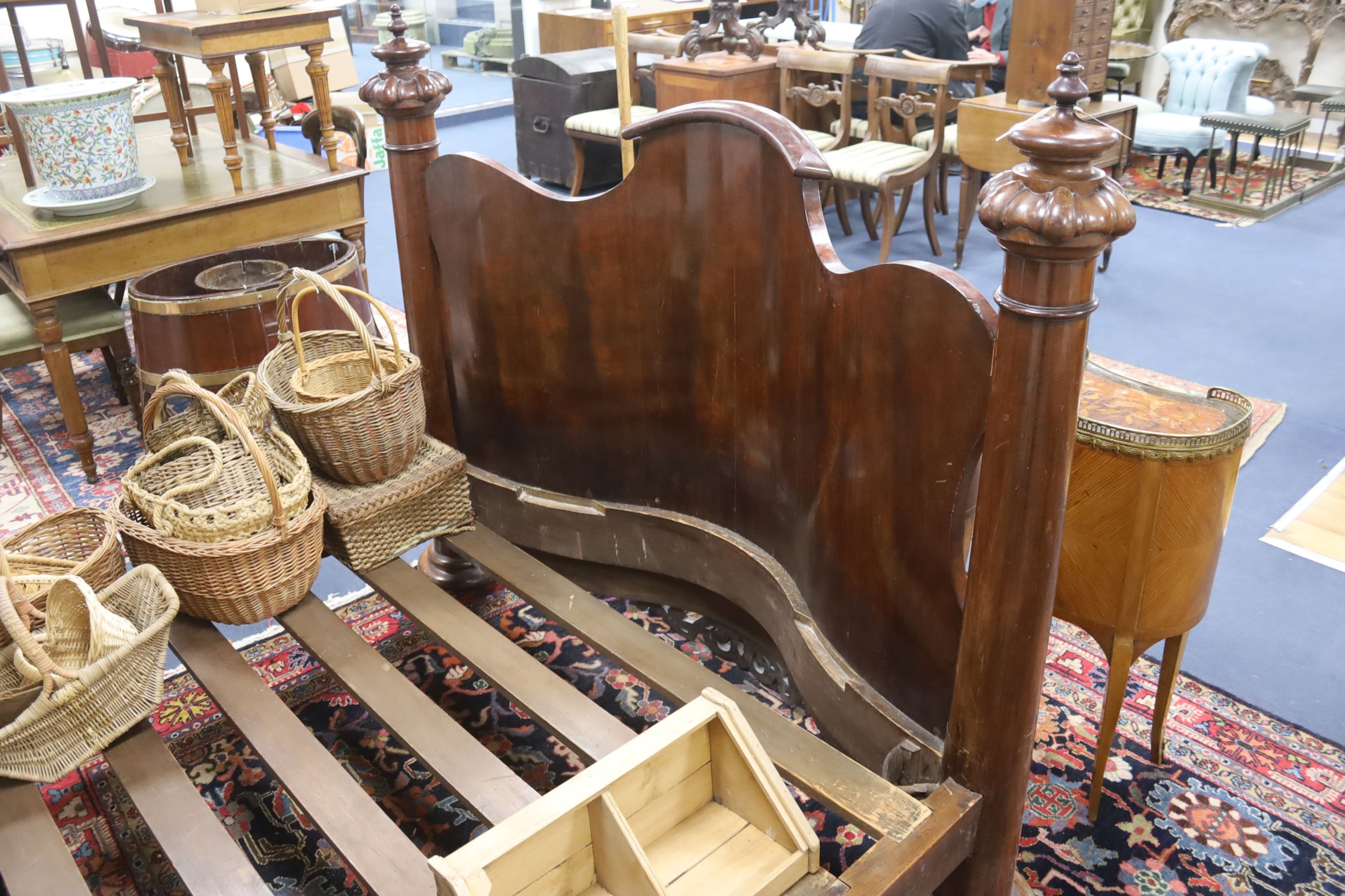 A Victorian mahogany half tester bed, length 220cm, width 150cm, height 223cm